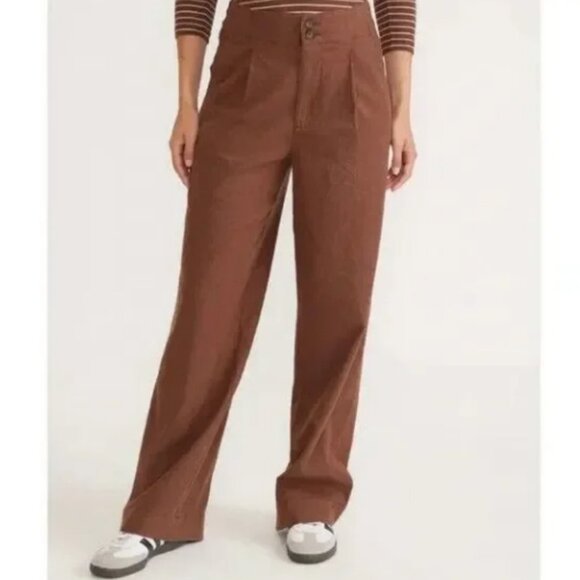 Marine Layer Flora High Waist Wide Leg Hemp Blend Brown Trouser Pants Size 4 - Picture 1 of 11